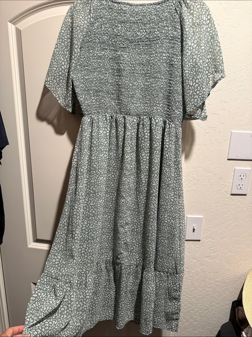 Sage Green Floral Midi Dress with Smocked Bodice - Picture 3 of 4